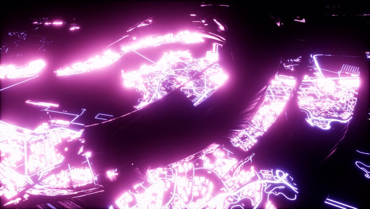 Close-up scene in magenta light