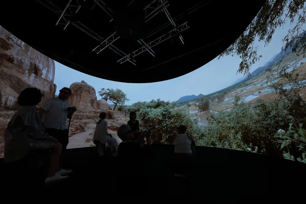 Landscape panorama surrounding visitors inside the cylindrical display.