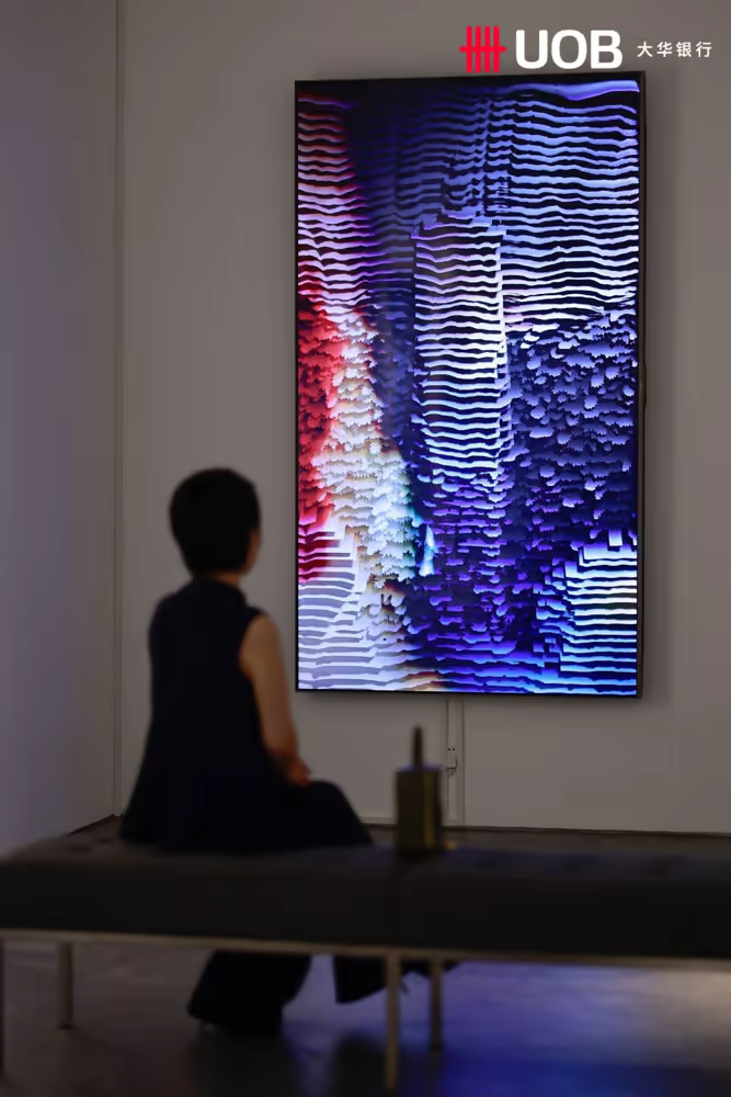 Viewer contemplating Butterfly Dream