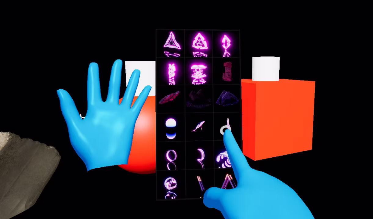 Hand-tracked AR interface test against black background