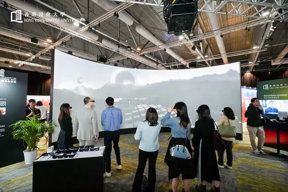 Audience with 3D glasses — mountain scene on 180° stereoscopic screen, Jumpstarter 2025