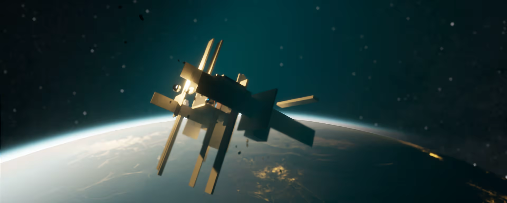 Horizon 25 — space station over Earth, stereoscopic render