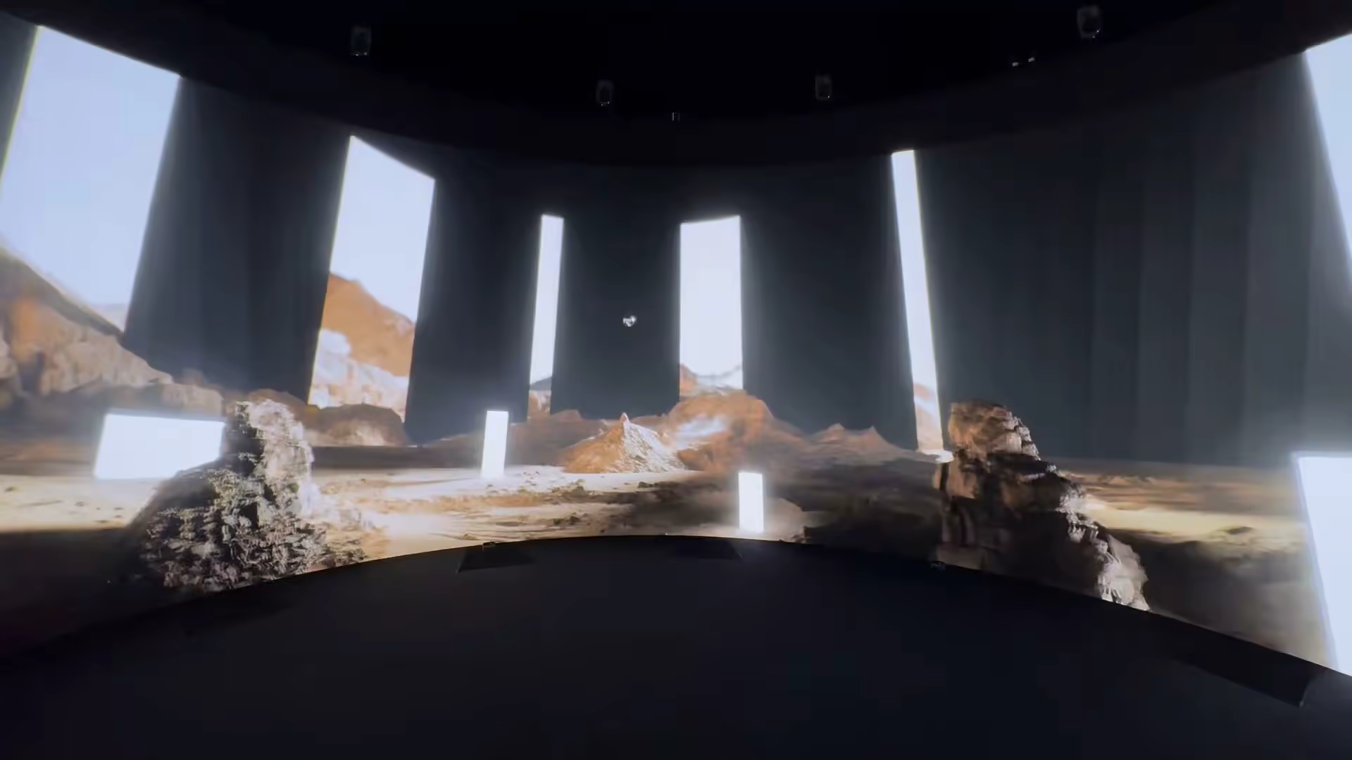 Horizon 25 — desert landscape with monoliths, 360° VRC screen