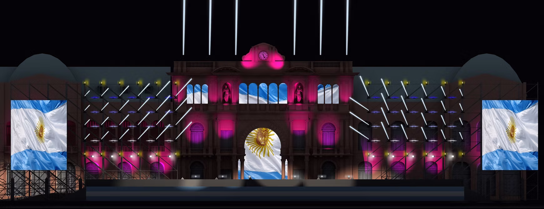 Frontal elevation render of the stage