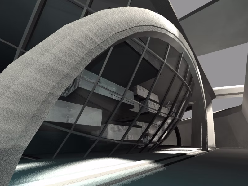Render of the curved glazed façade