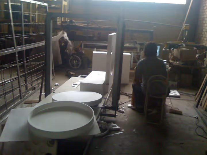 Workshop scene during frame construction and prototyping