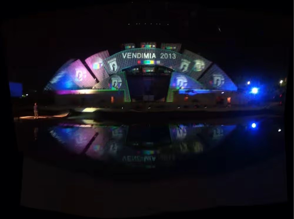Nighttime mapping test recording with grids, shields, colour bars and reflections on the water.