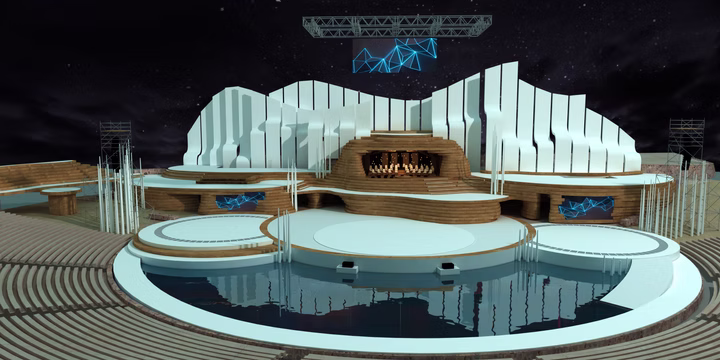 3D render of the Vendimia 2015 stage design in a white concept version