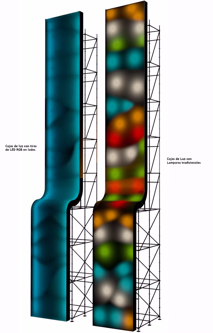 Vertical design render of a Vendimia 2015 lightbox tower element
