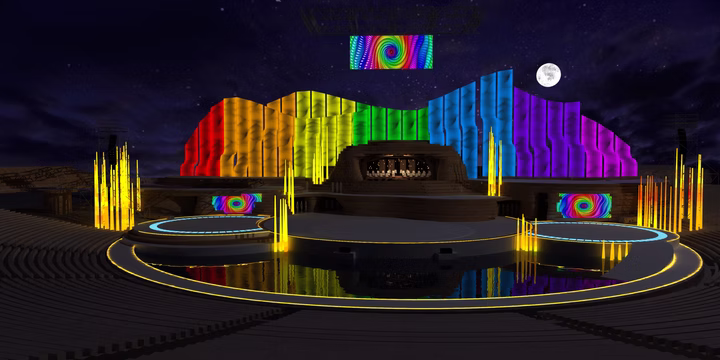 Colour study render for the Vendimia 2015 stage with rainbow scenic treatment