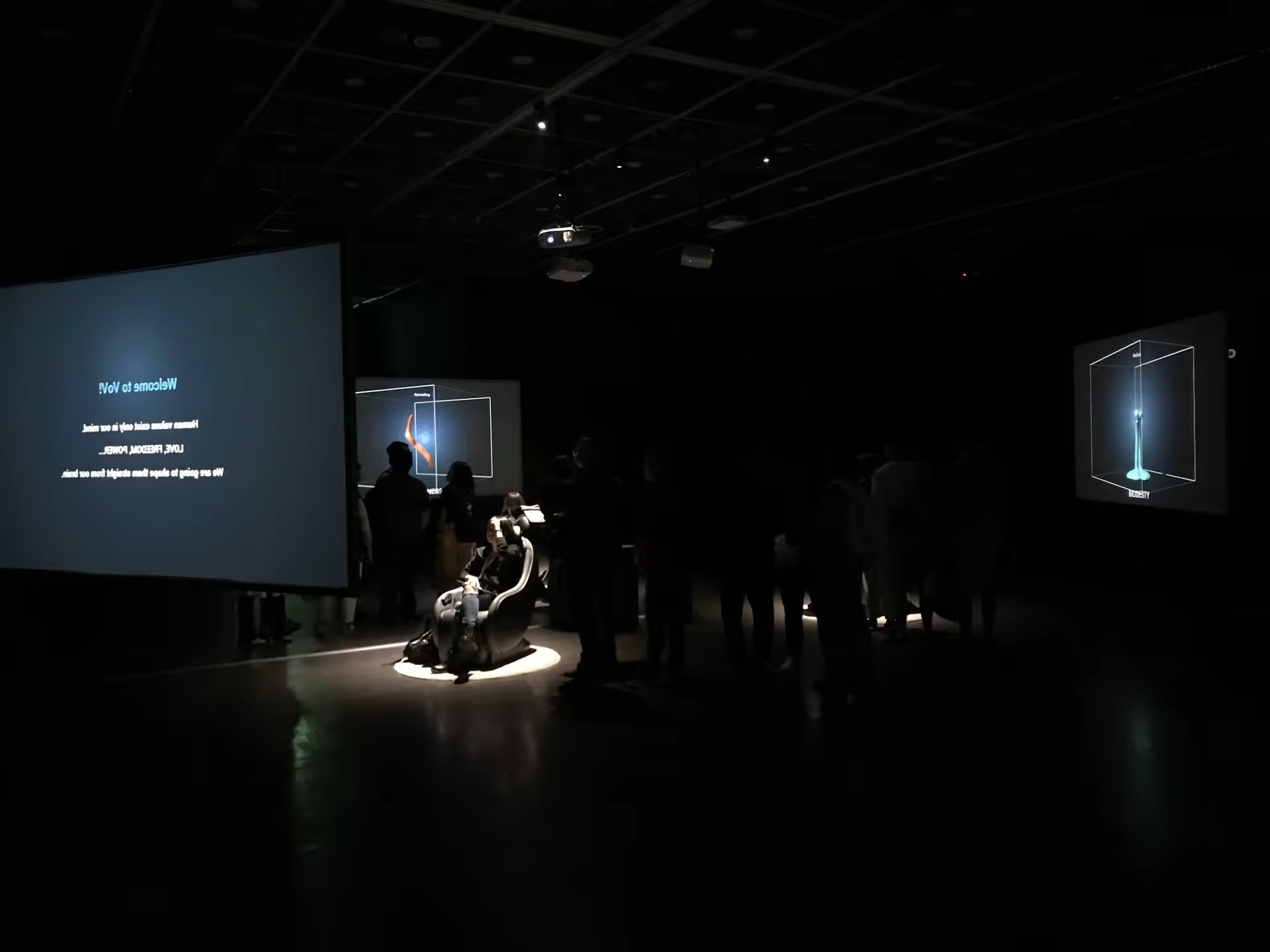 Installation view with seated participant